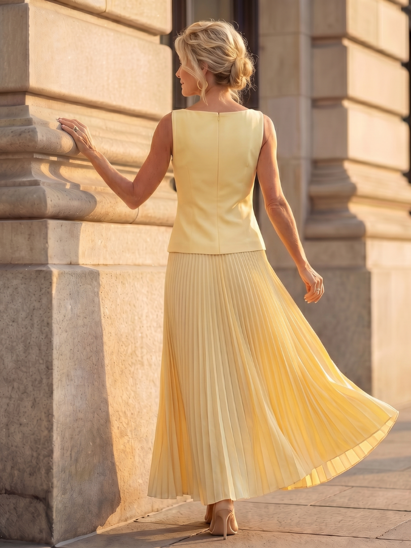 Structured Bodice Pleated Maxi Skirt Two Piece Set