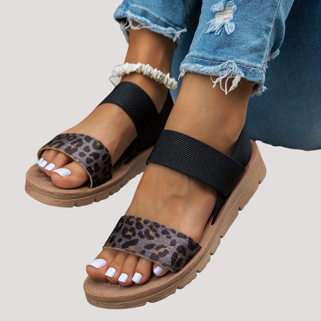 Women's Leopard Print Cross Strap Flat Sandals