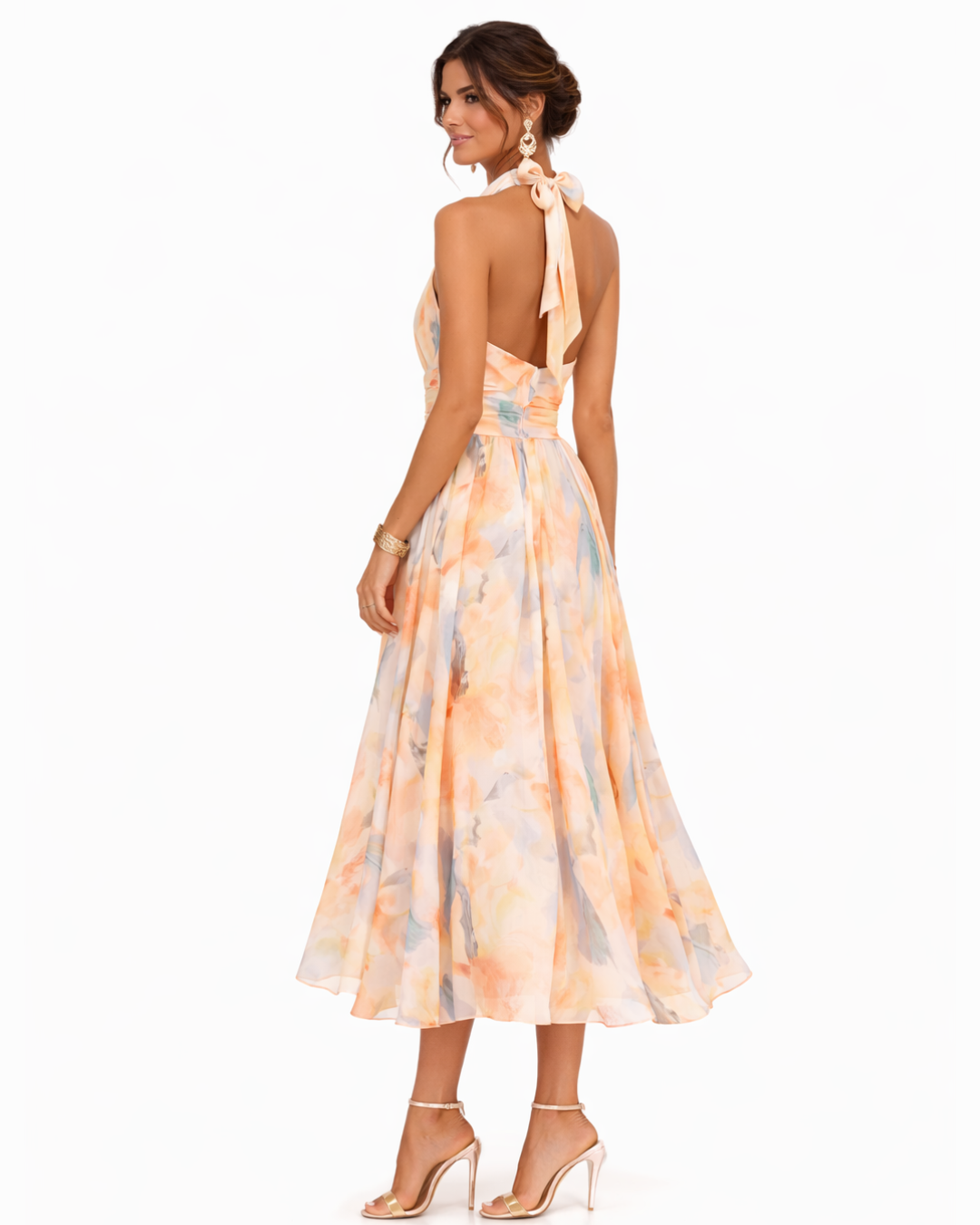 Watercolor Print Halter Neck Maxi Dress