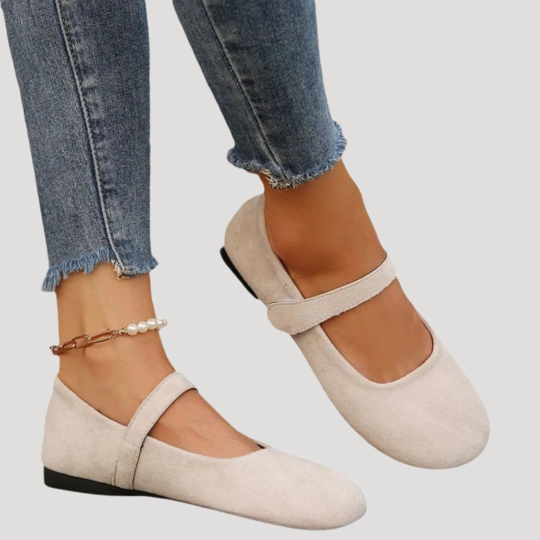 Suede Mary Jane Flats with Buckle Strap
