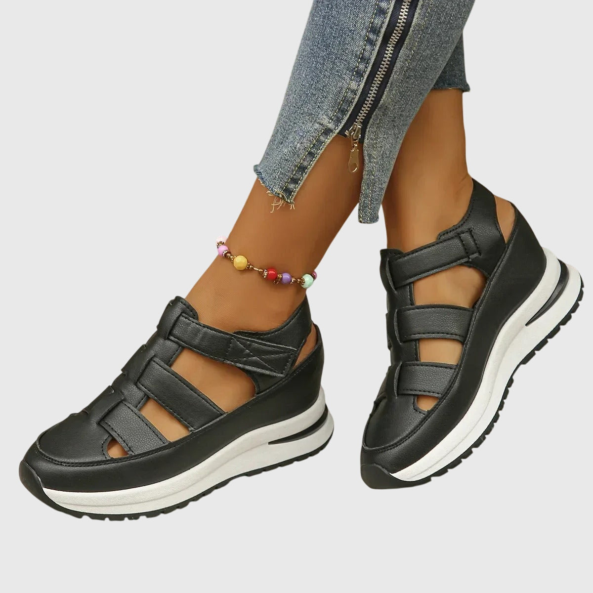 Non-Slip Adjustable Flat Sandals with Supportive Sole