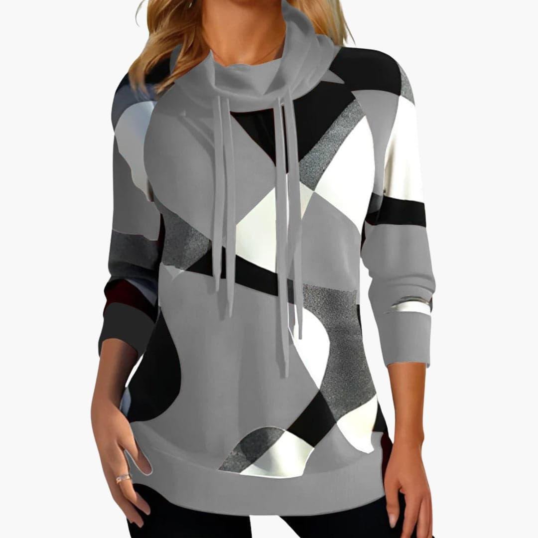 Color Block Cowl Neck Drawstring Hoodie