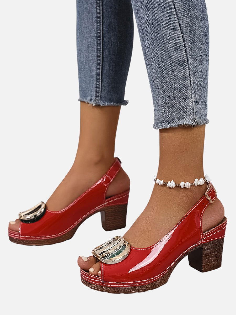 Glossy Comfort Strap Heels