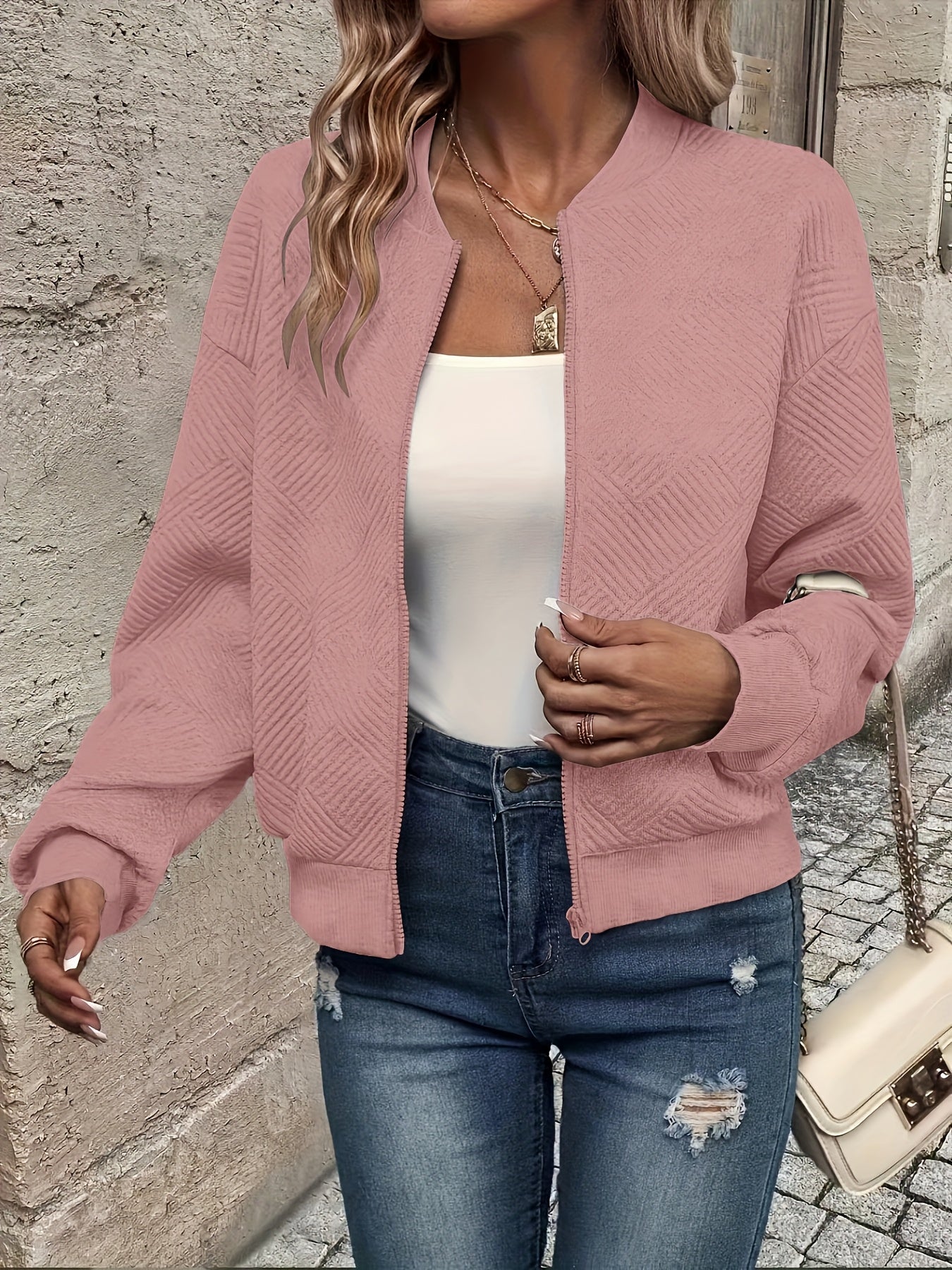 Lightweight Zip Up Jacket With Stand Collar