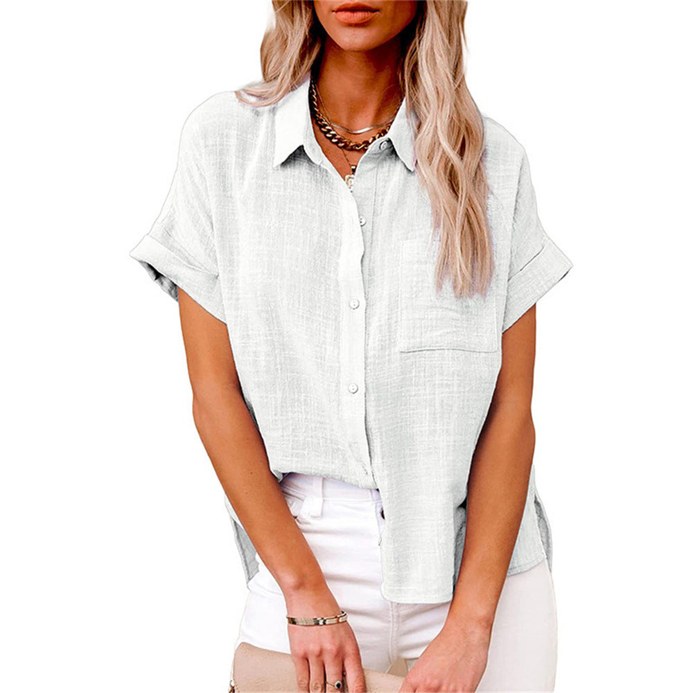 Loose Fit Cotton-Linen Short Sleeve Blouse