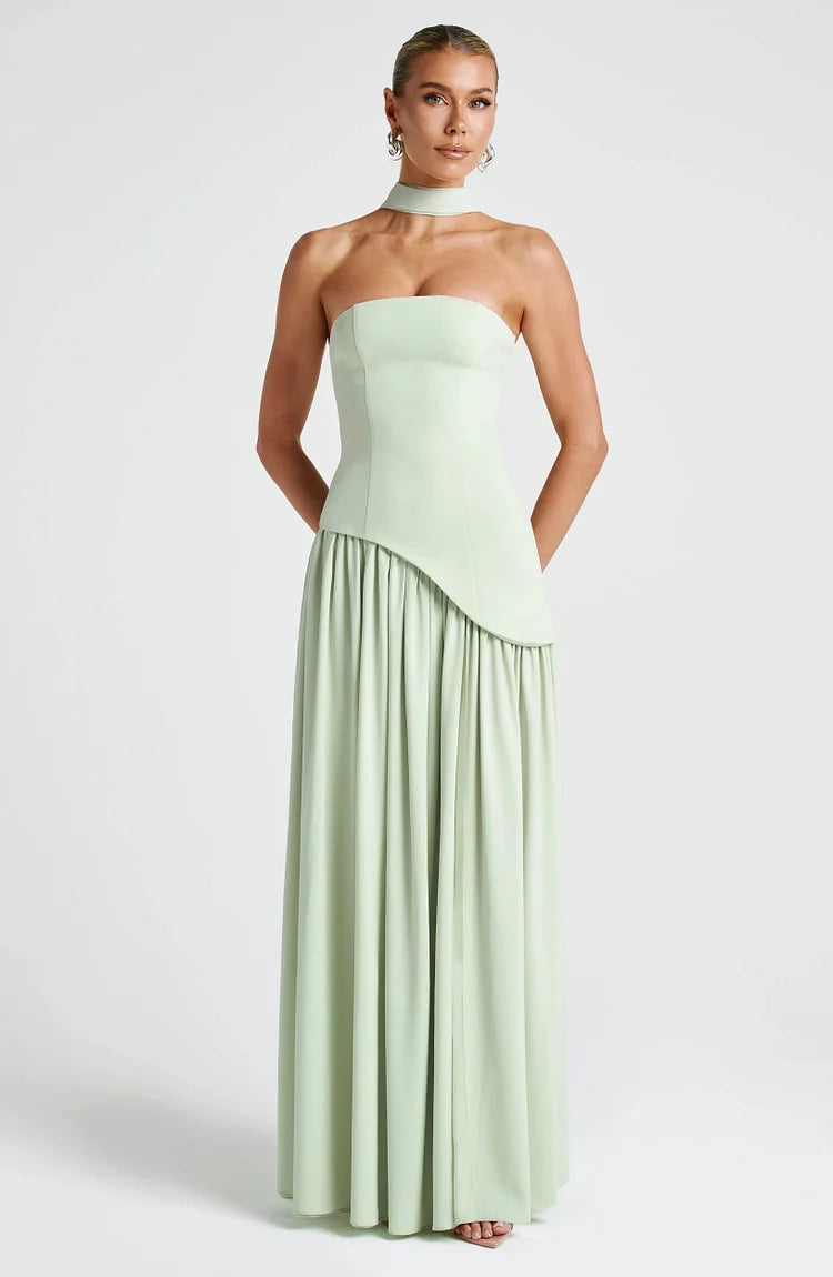 Strapless Asymmetric Hem Chiffon Maxi Dress