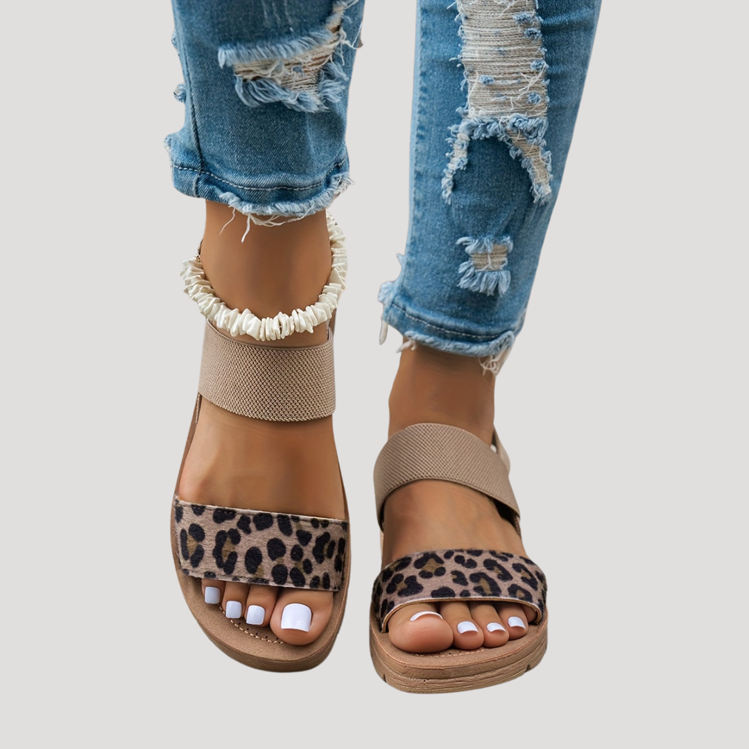 Women's Leopard Print Cross Strap Flat Sandals