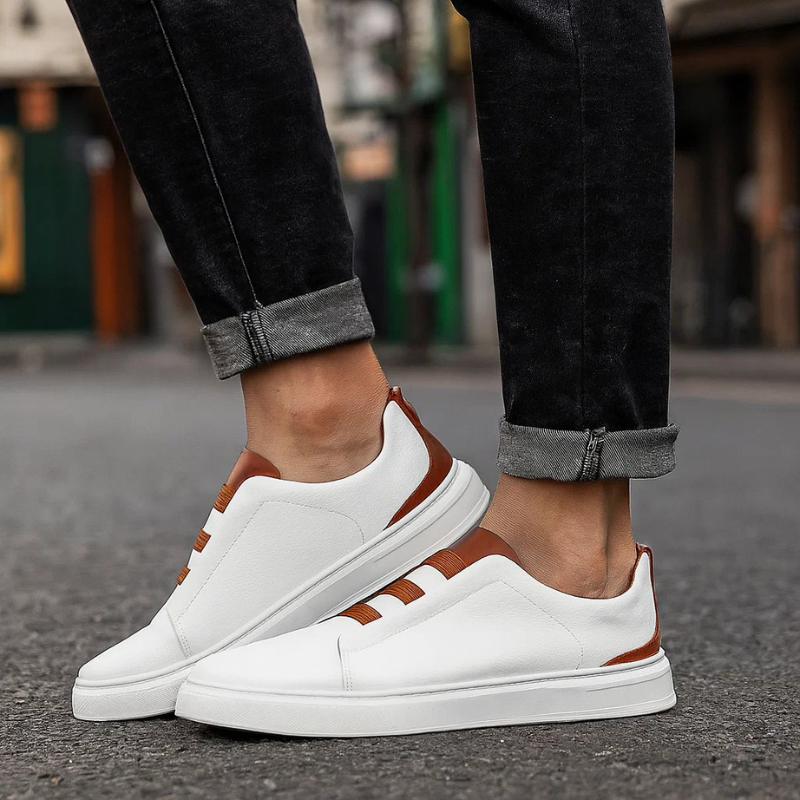 Men's Genuine Leather Sneakers with Loop Lacing