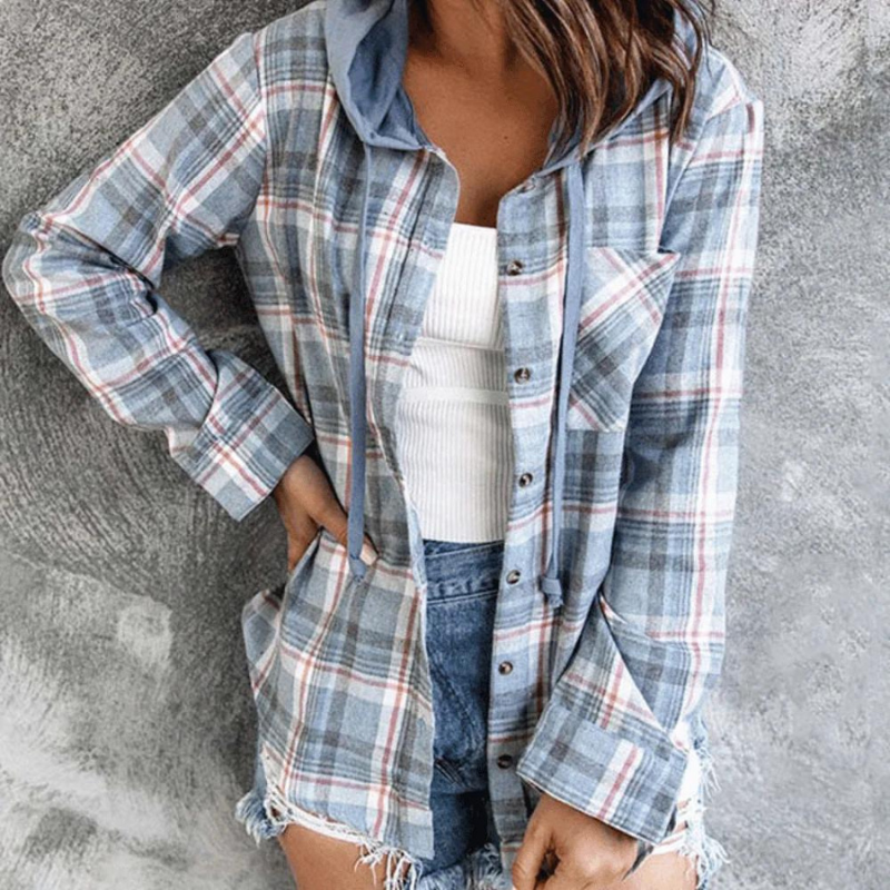 Cozy Checkered Hooded Jacket For Everyday Wear