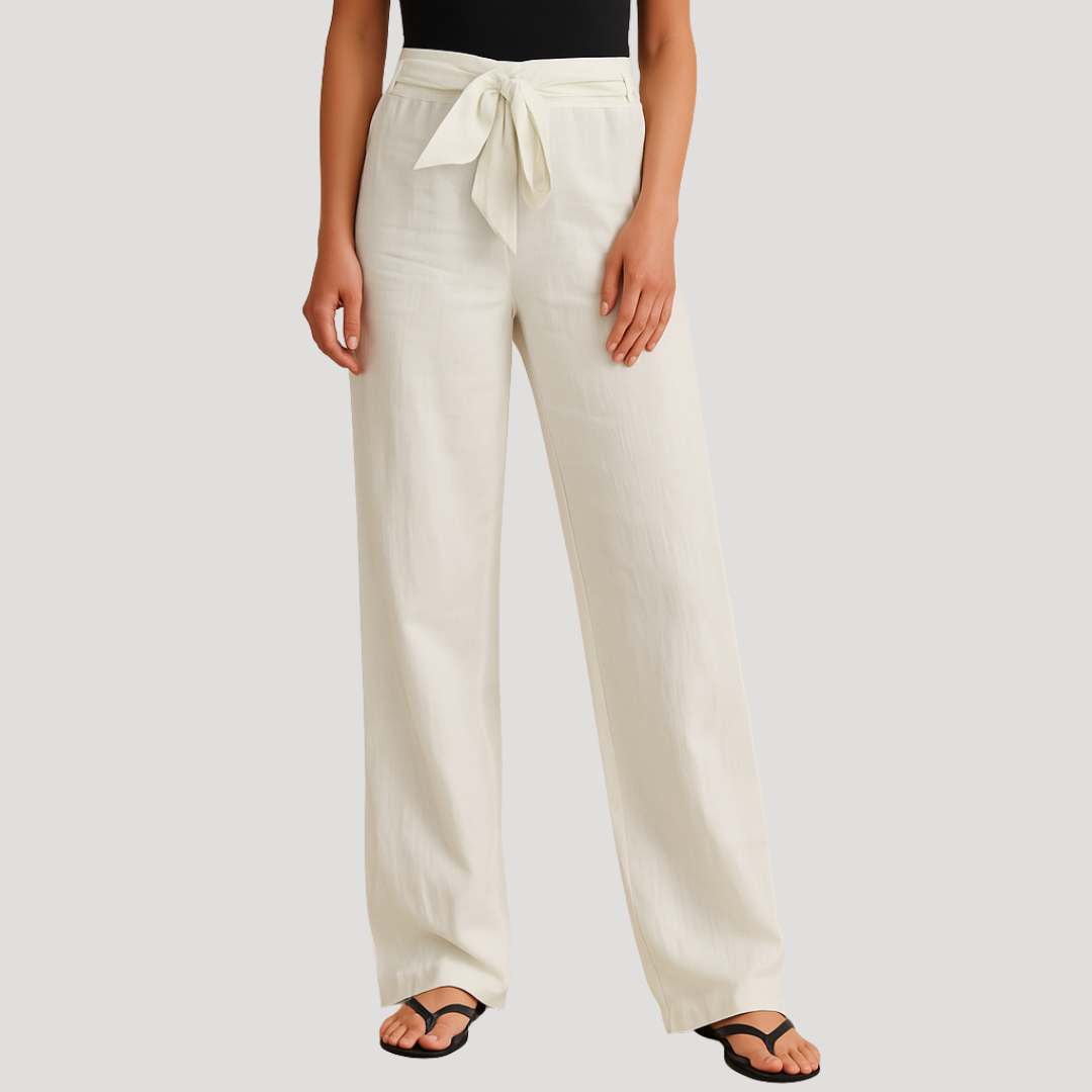 Women's Breathable Linen Drawstring Straight Leg Trousers