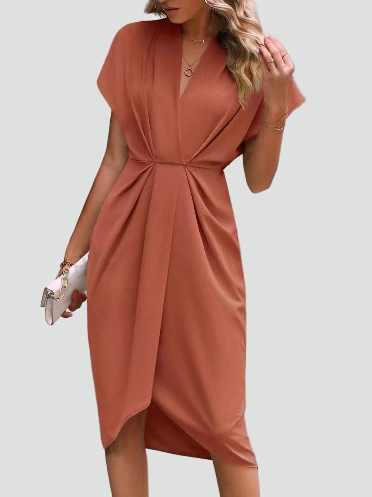 Wrap V-Neck Midi Cocktail Dress