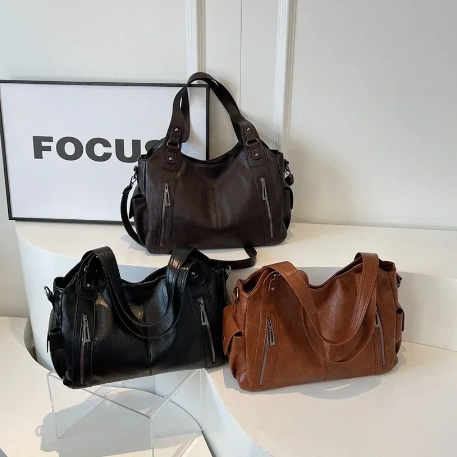 Retro Solid Color Textured Shoulder Bag
