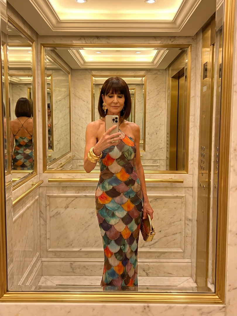 Fitted Halter Maxi Dress with Scale Geometric Print
