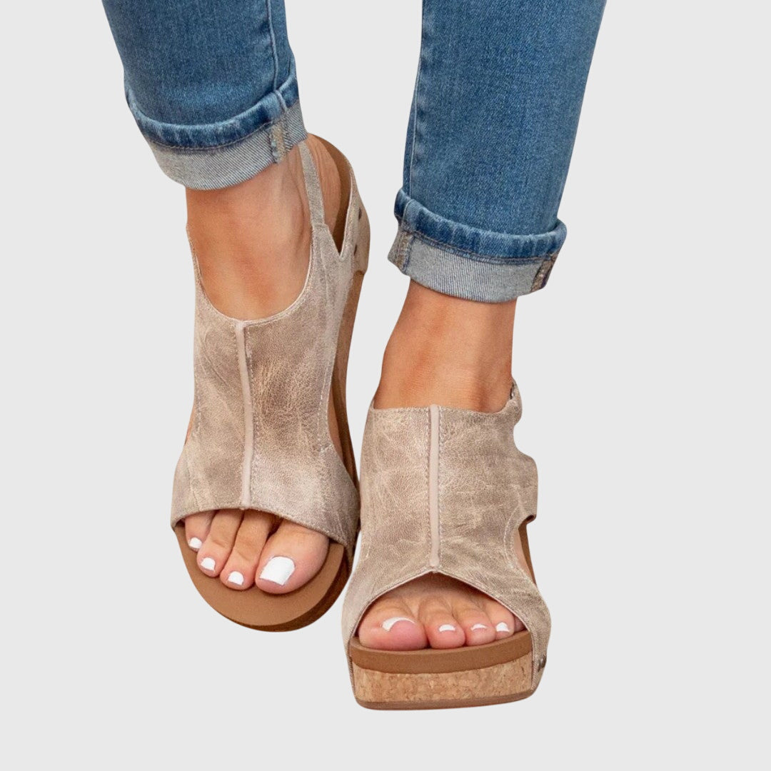 Suede Orthopedic Wedge Sandals – Cork Platform