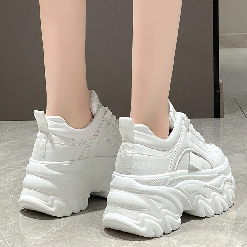 Ella Chunky Sole Lace-Up Sneakers with Round Toe