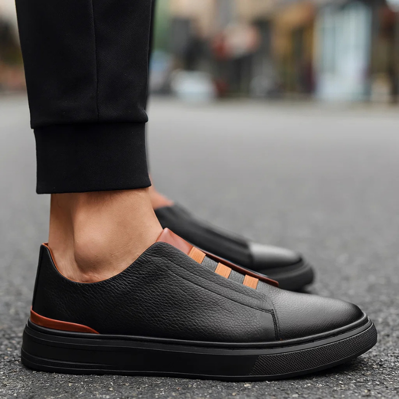 Men's Genuine Leather Sneakers with Loop Lacing