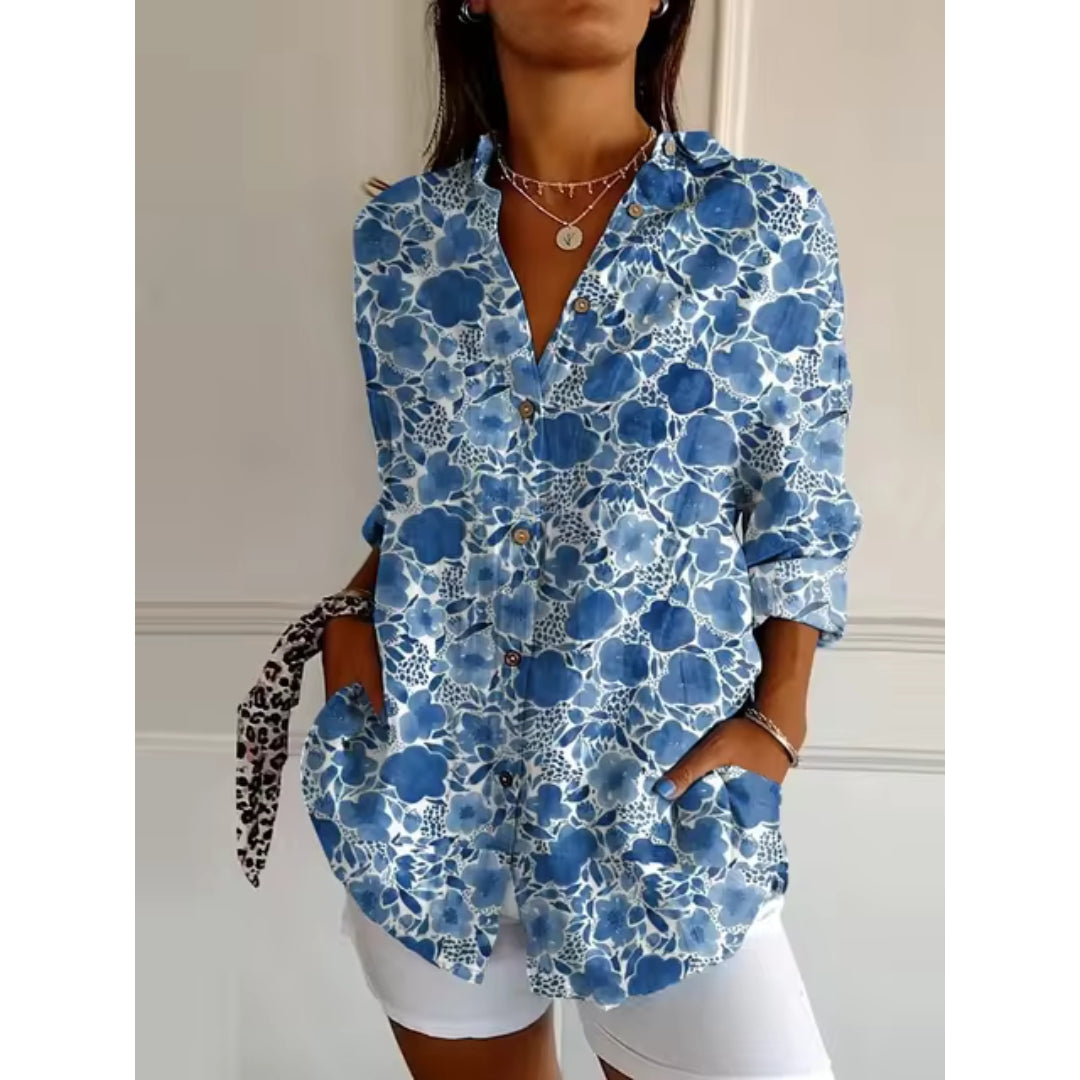 Floral Button-Up Long Sleeve Women's Blouse