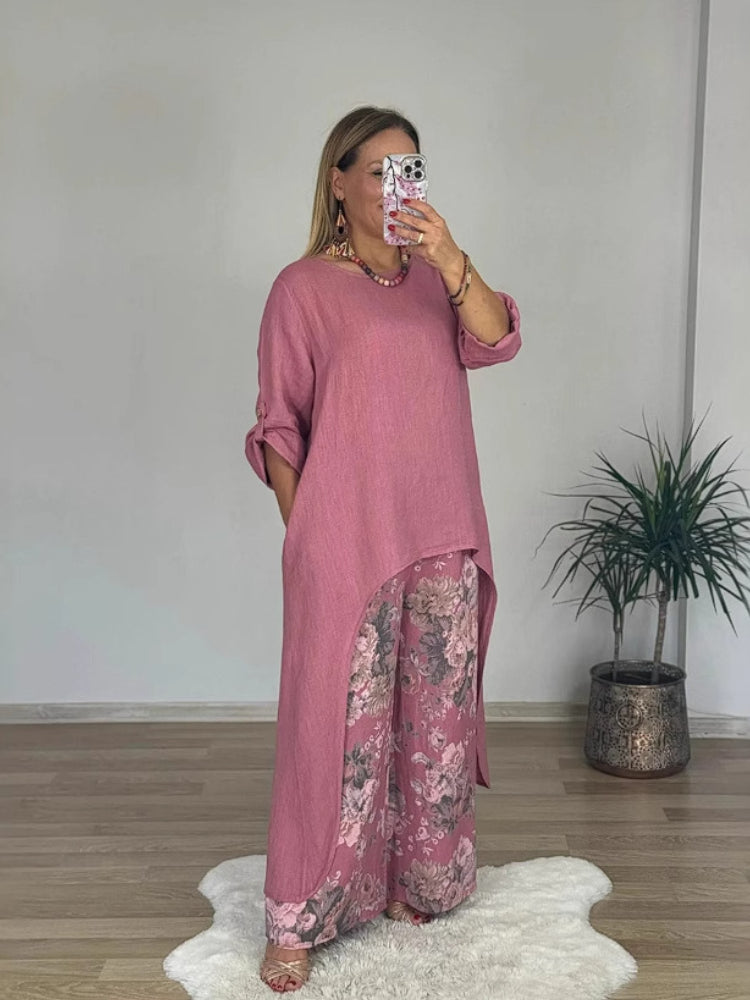 Long-Sleeve Top and Wide-Leg Pants Set