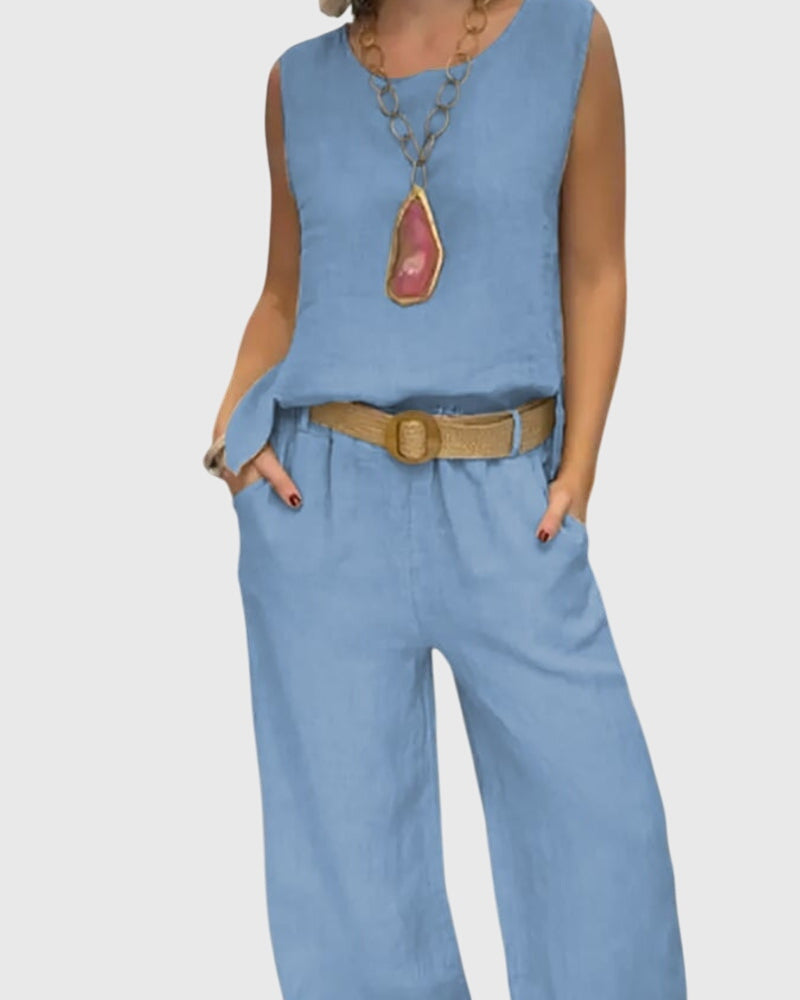 Sleeveless Top And Wide Leg Pants Boho Set