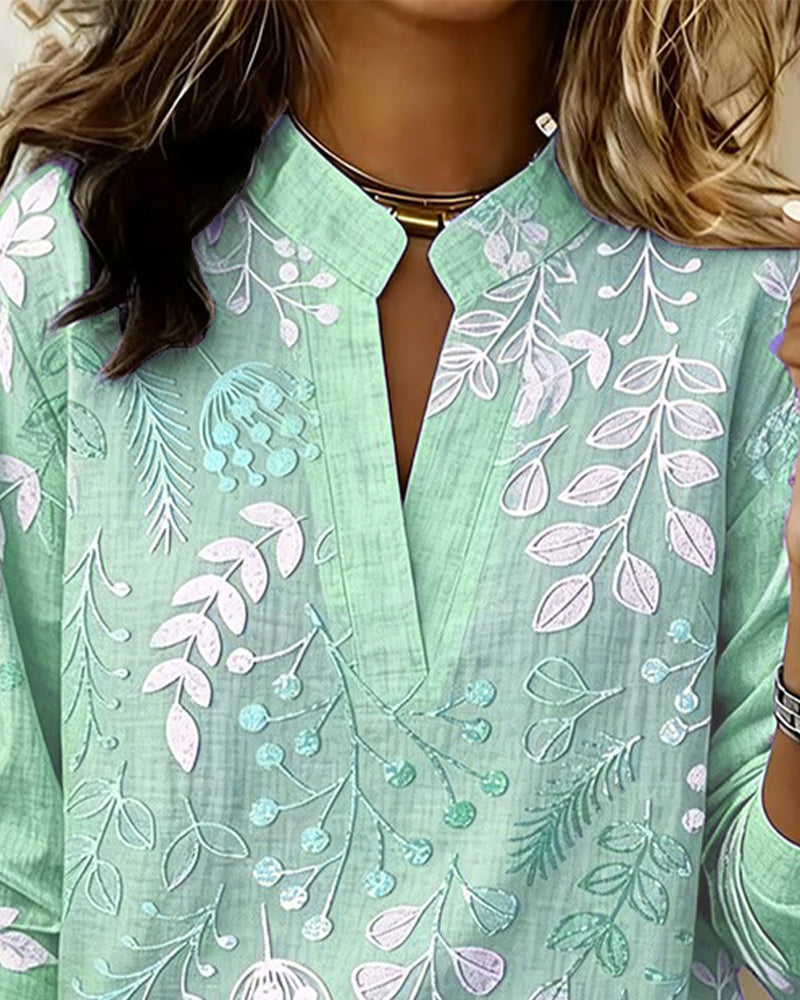Floral Print V-Neck Blouse with Short Sleeves
