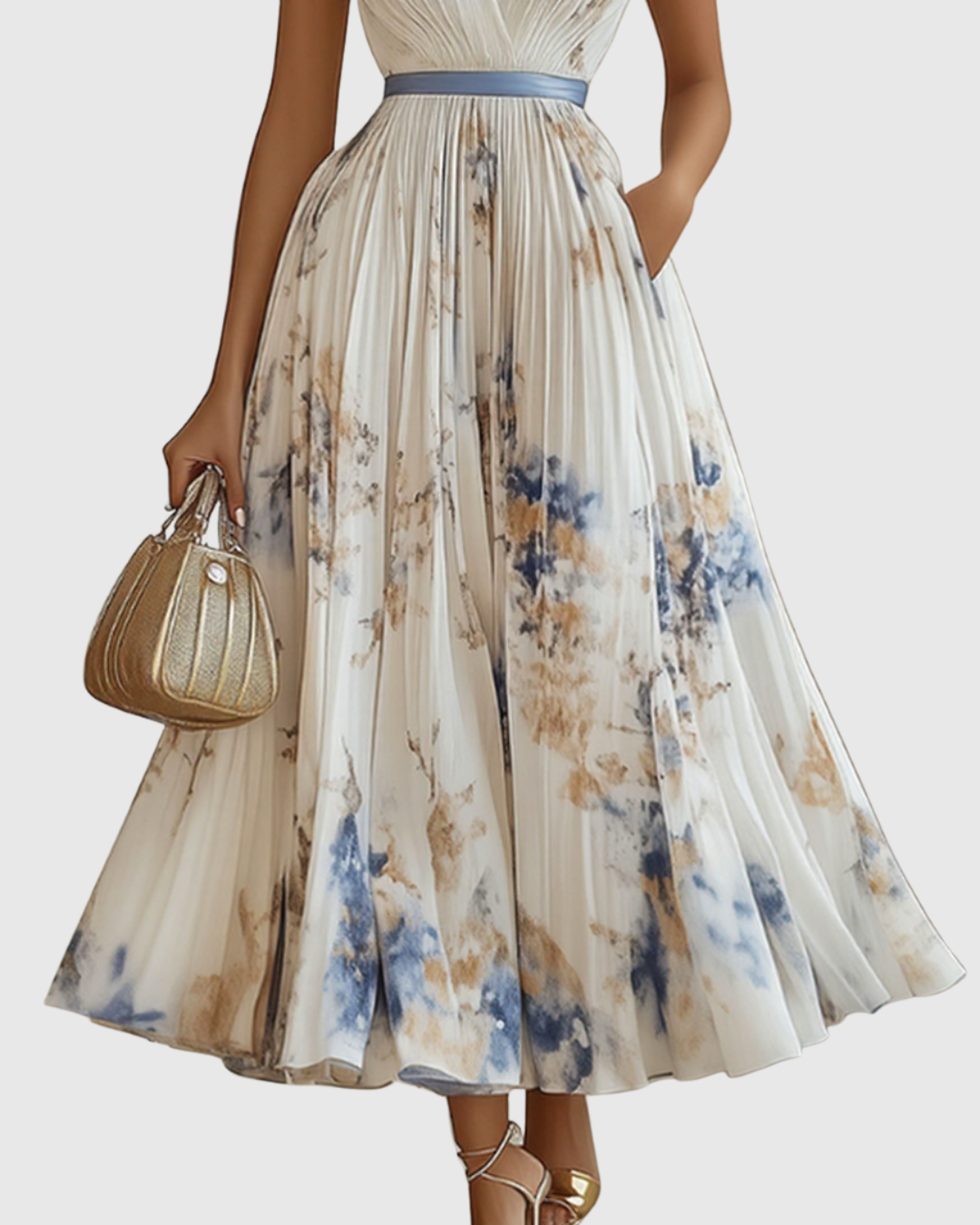 Pleated Maxi Dress for Women - Elegant Flowing Formal Evening Dress