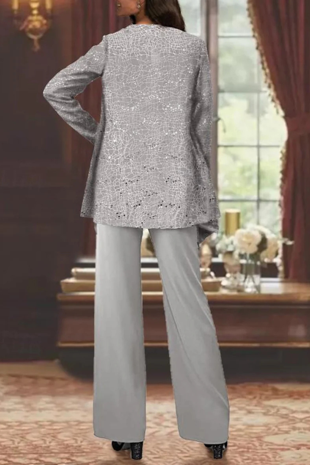 Three-Piece Formal Evening Set with Flowing Silhouette