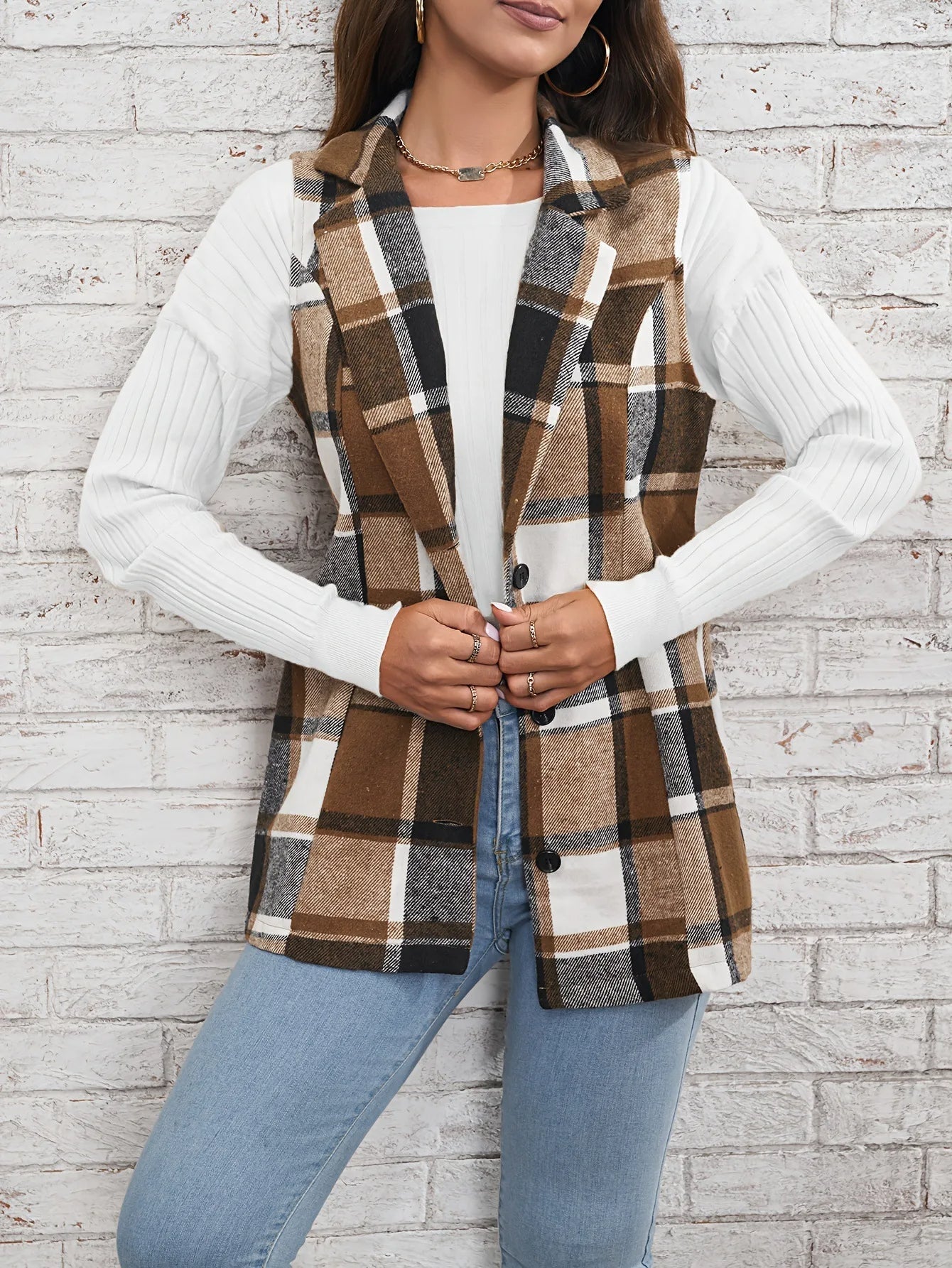 Drunelle Elegant Tailored Check Waistcoat