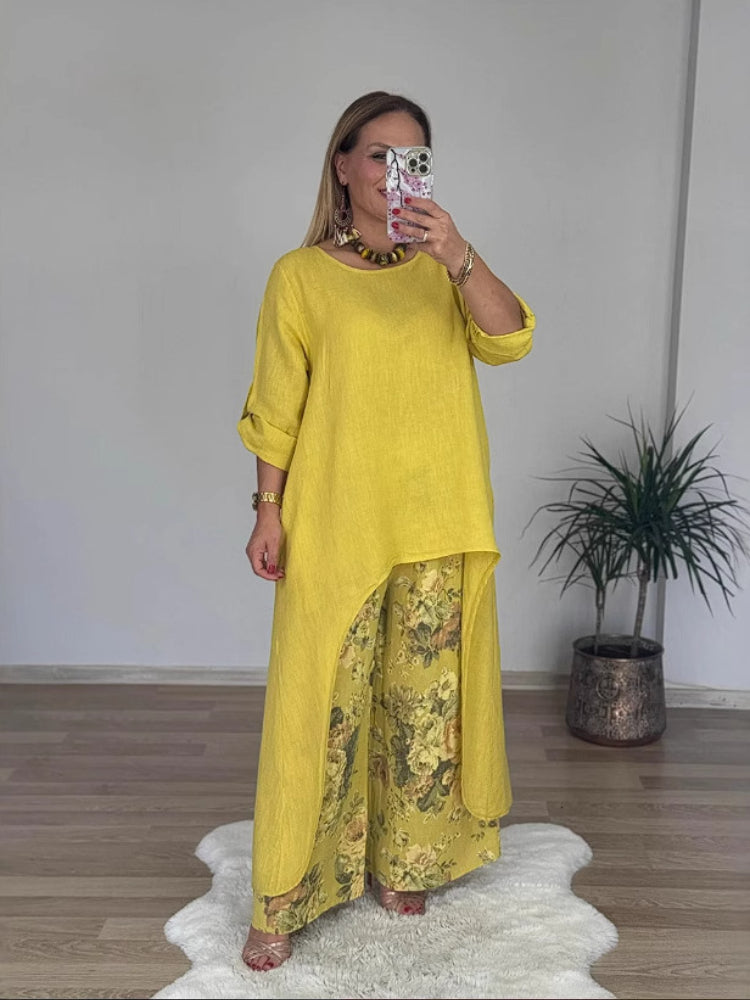 Long-Sleeve Top and Wide-Leg Pants Set