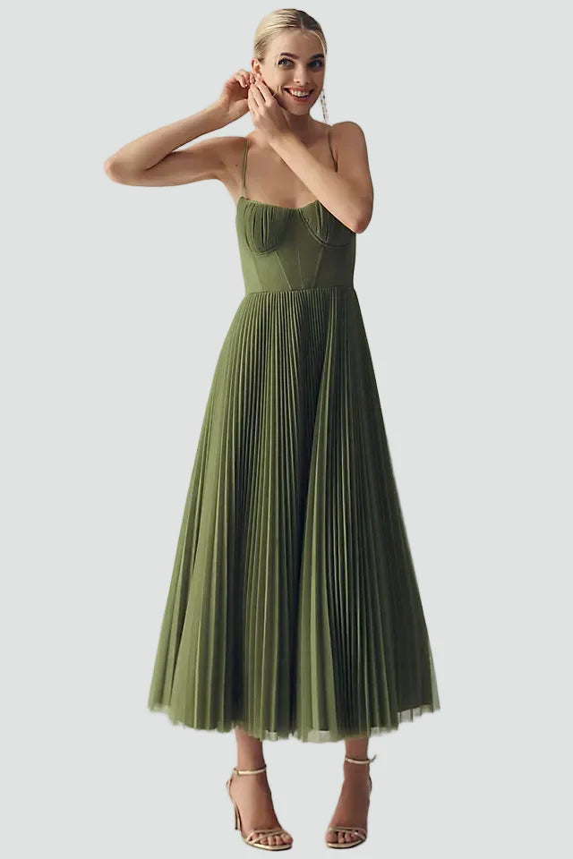 Olive Corset Midi Cocktail Dress
