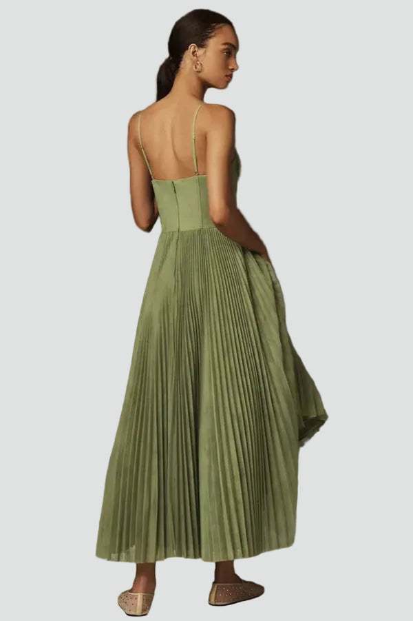Corset Midi Cocktail Dress With Pleated Skirt