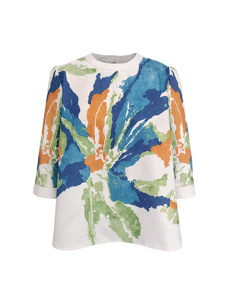 Contrast Floral Print Round Neck Top