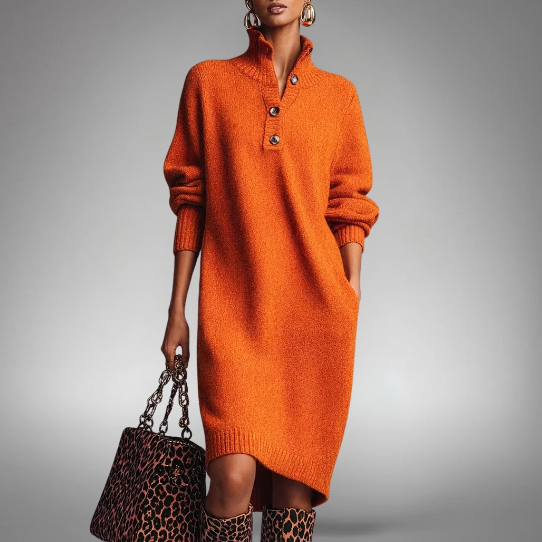 Knit Polo Collar Button-Front Dress