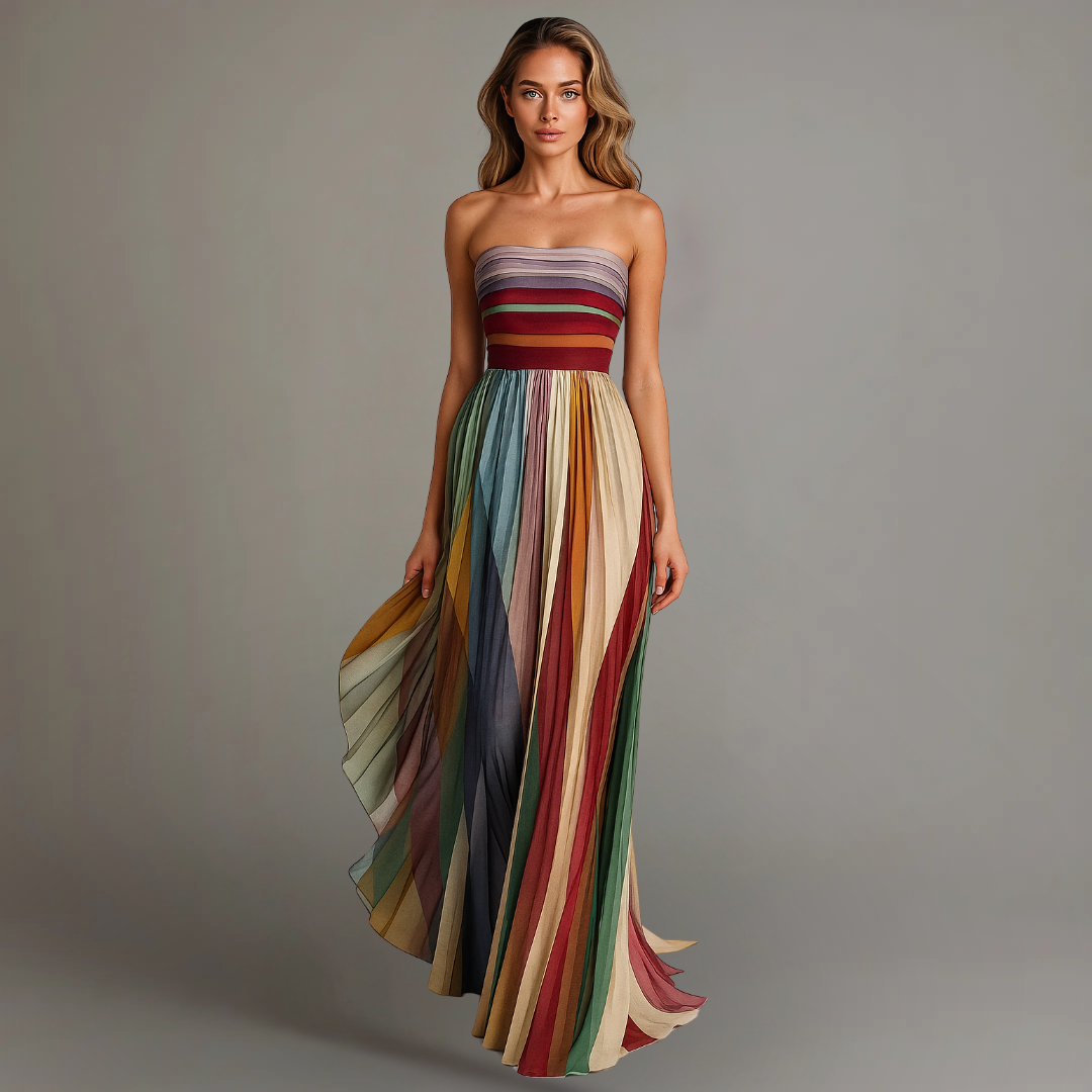 Women's Strapless Pleated Maxi Party Dress