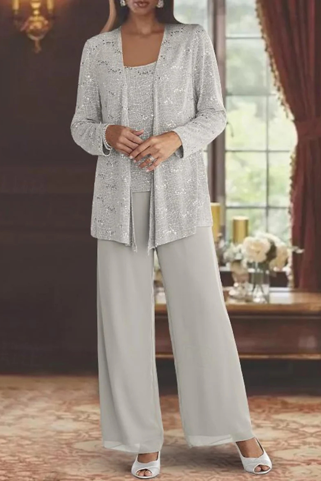 Three-Piece Formal Evening Set with Flowing Silhouette