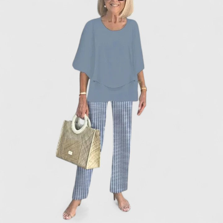 Two-Piece Outfit for Women - Elegant Casual Top and Pants Set