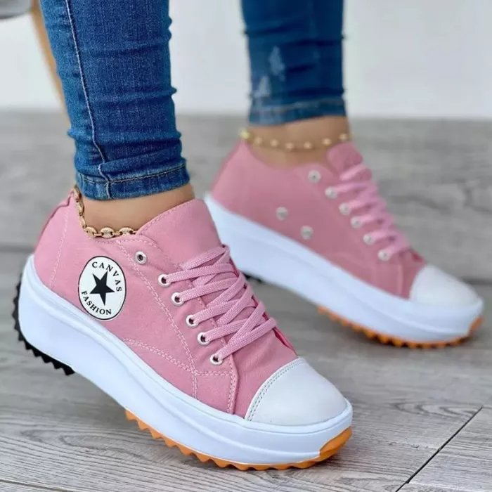 Women's Canvas Platform Sneakers with Lace-Up Closure