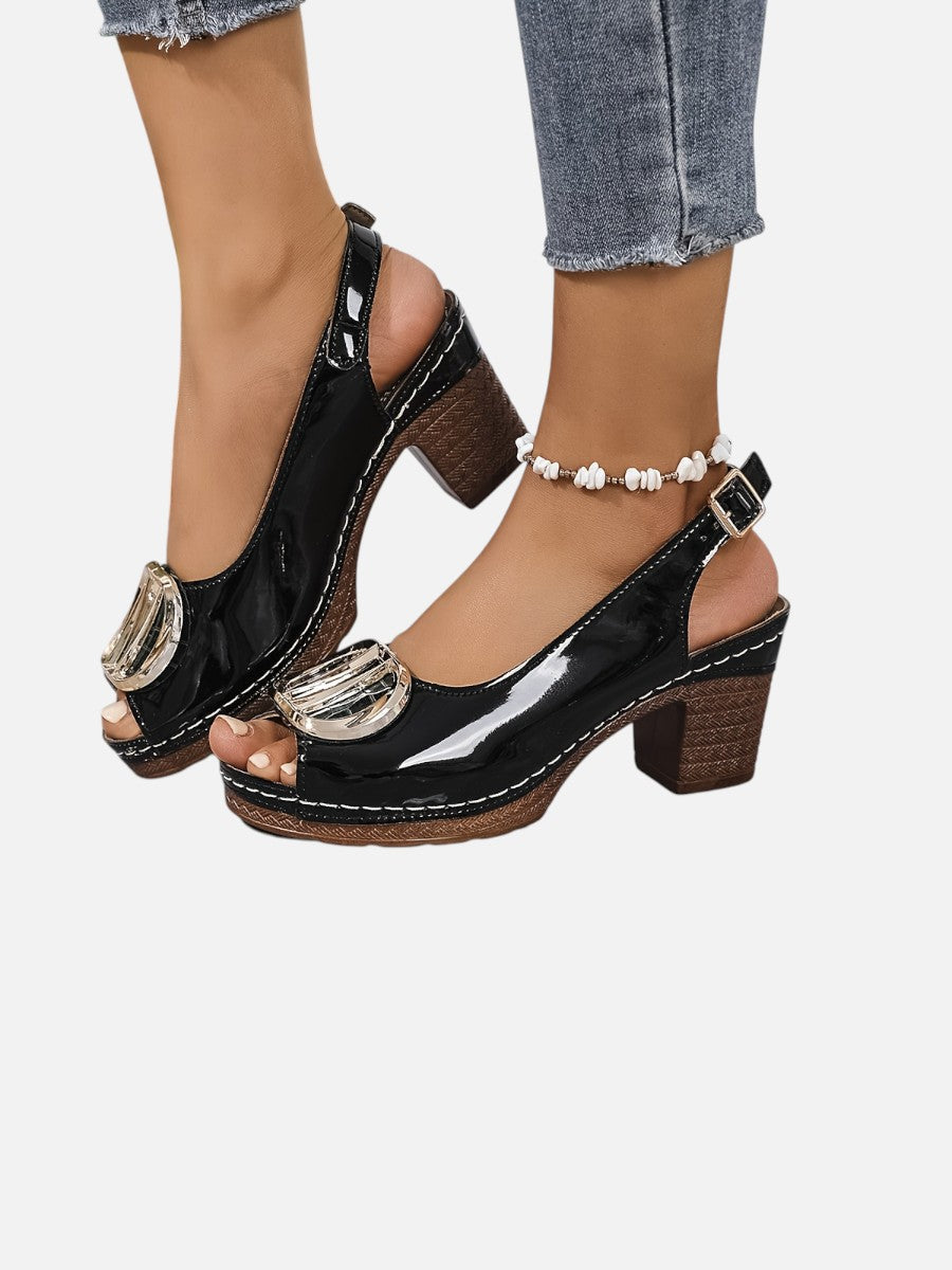 Glossy Comfort Strap Heels