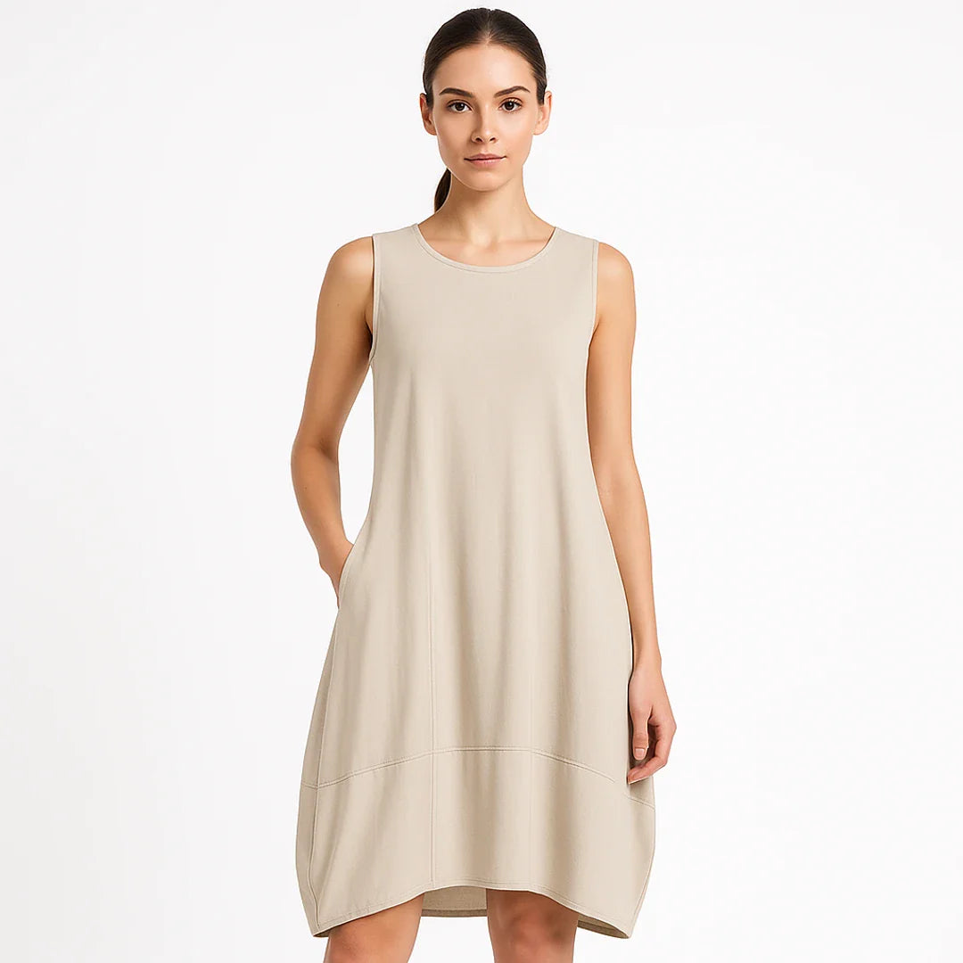 Women's Sleeveless Relaxed Midi Dress With Pockets