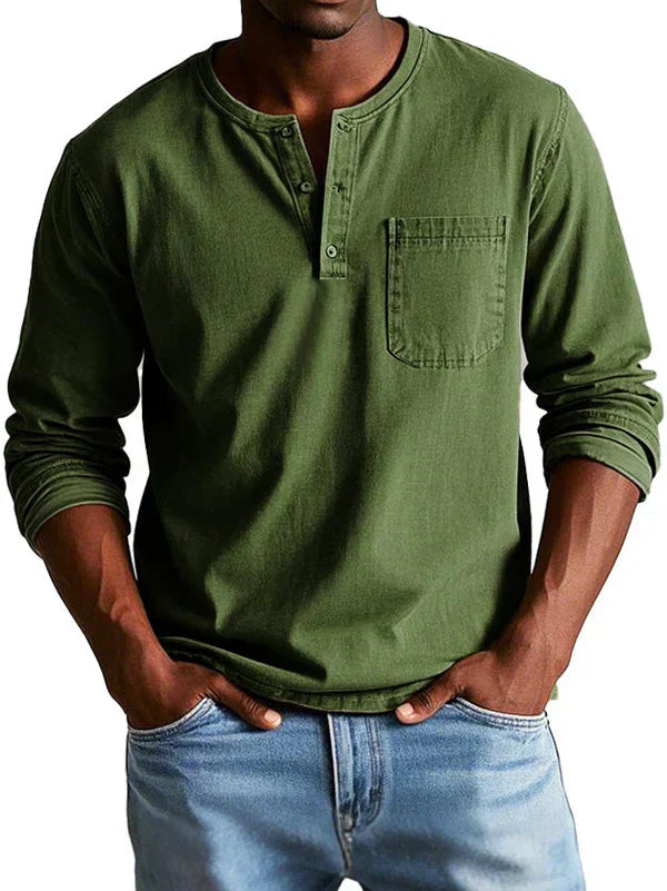 Men's Long Sleeve Henley Shirt Relaxed Casual Fit