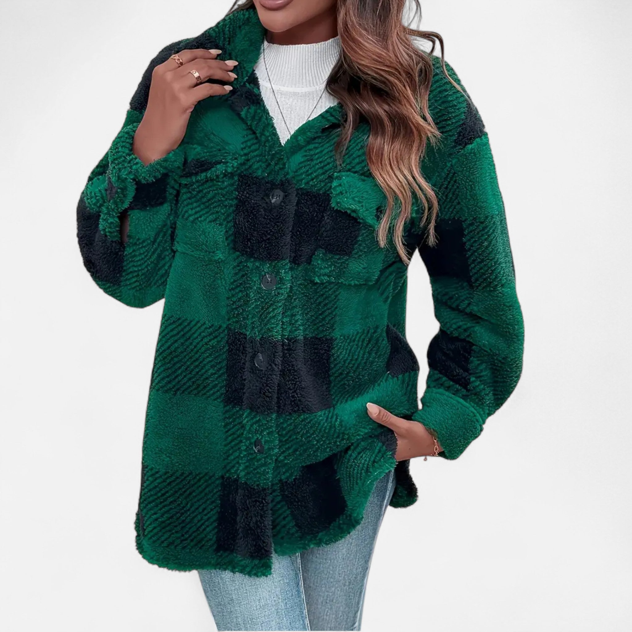 Sophie Laurent Plush Checkered Sherpa Jacket