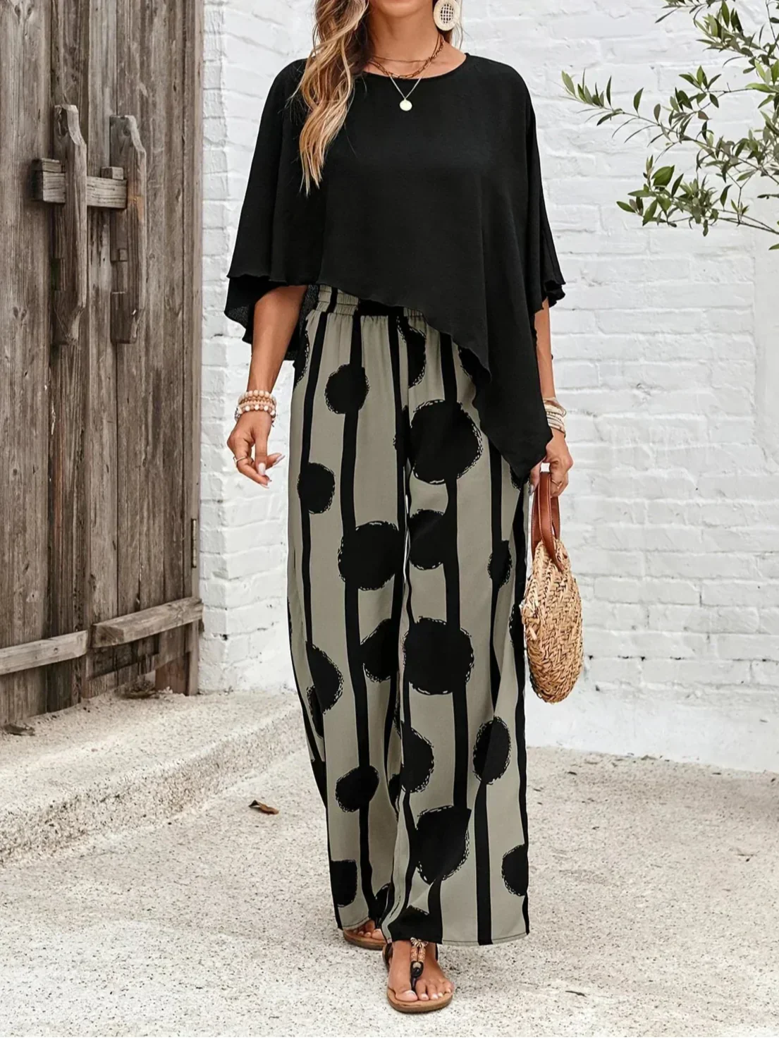Elastic Waist Two-Piece Set