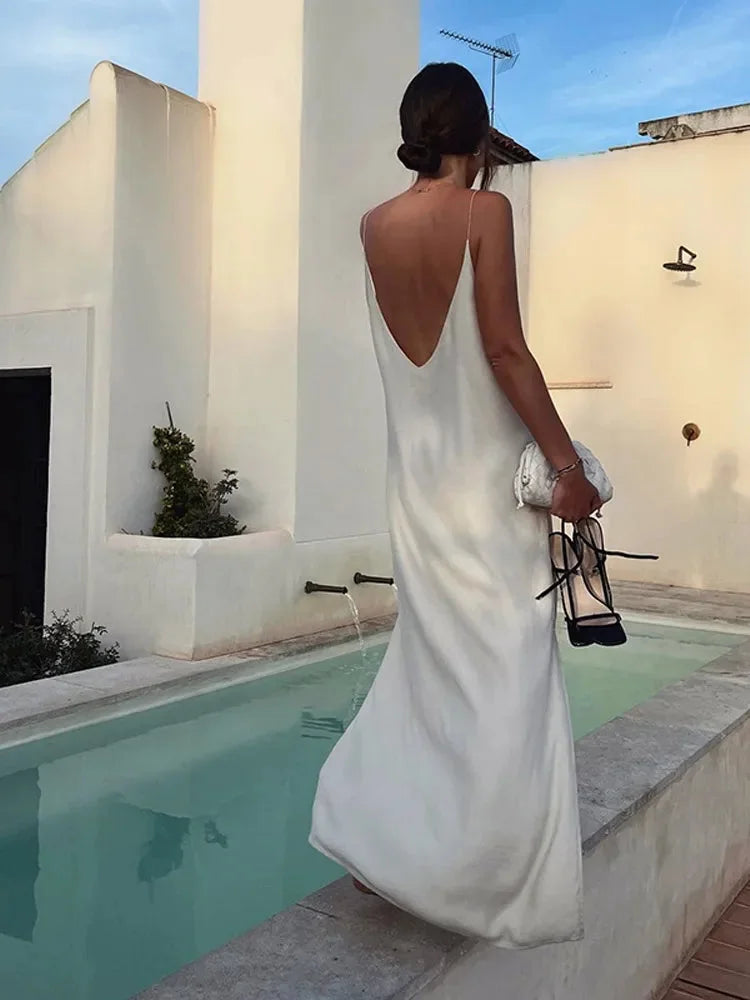 V-Neck Ankle-Length Stretch Dress