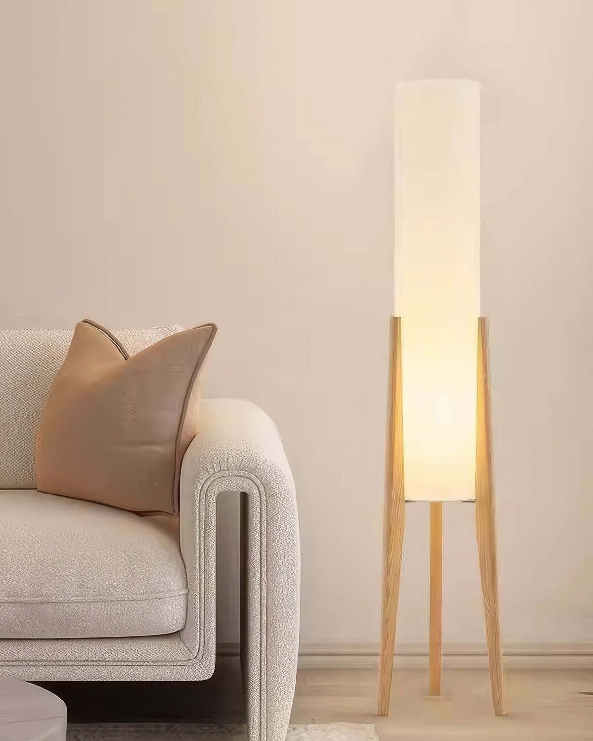 Solid Wood Floor Lamp With Fabric Shade