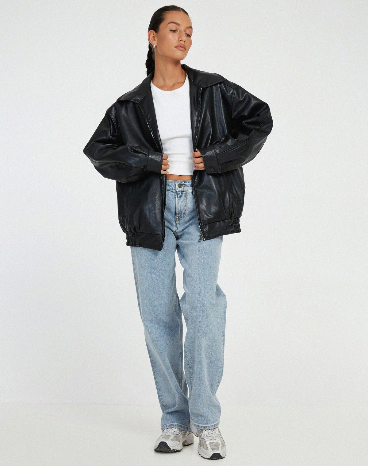 Oversized Faux Leather Jacket With Soft Lining