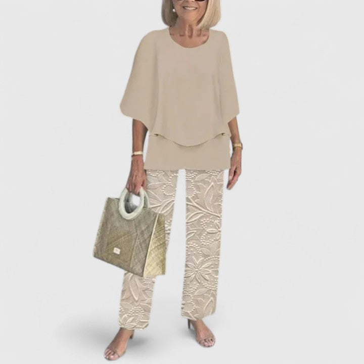 Two-Piece Outfit for Women - Elegant Casual Top and Pants Set
