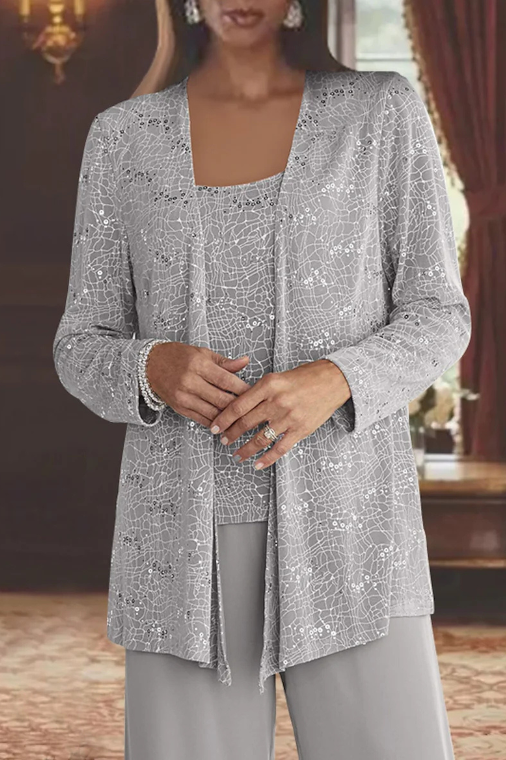 Three-Piece Formal Evening Set with Flowing Silhouette