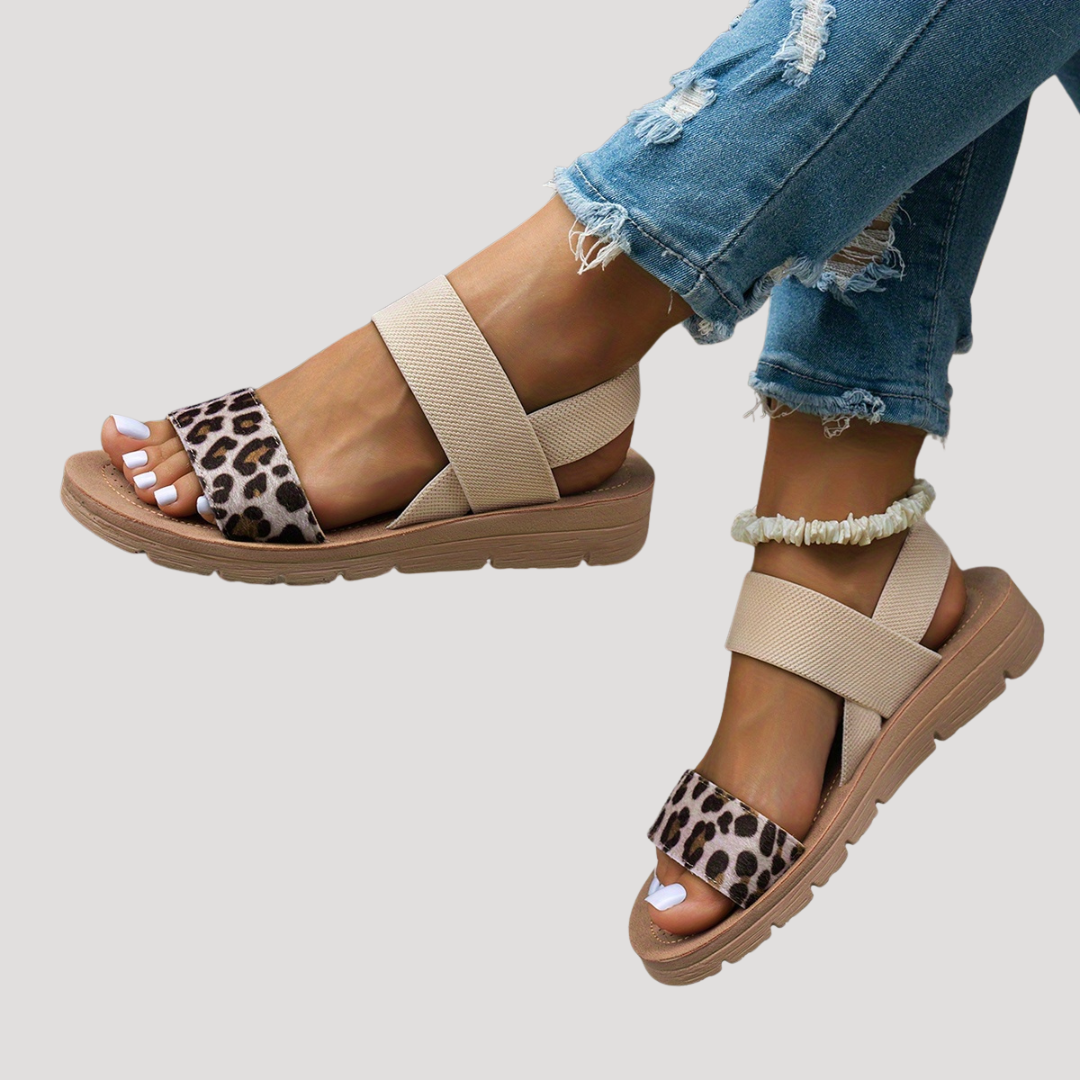 Women's Leopard Print Cross Strap Flat Sandals