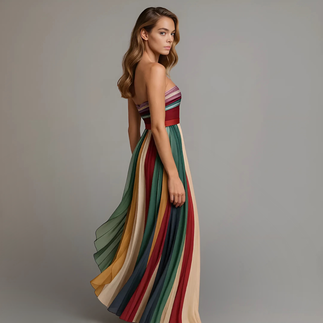 Women's Strapless Pleated Maxi Party Dress