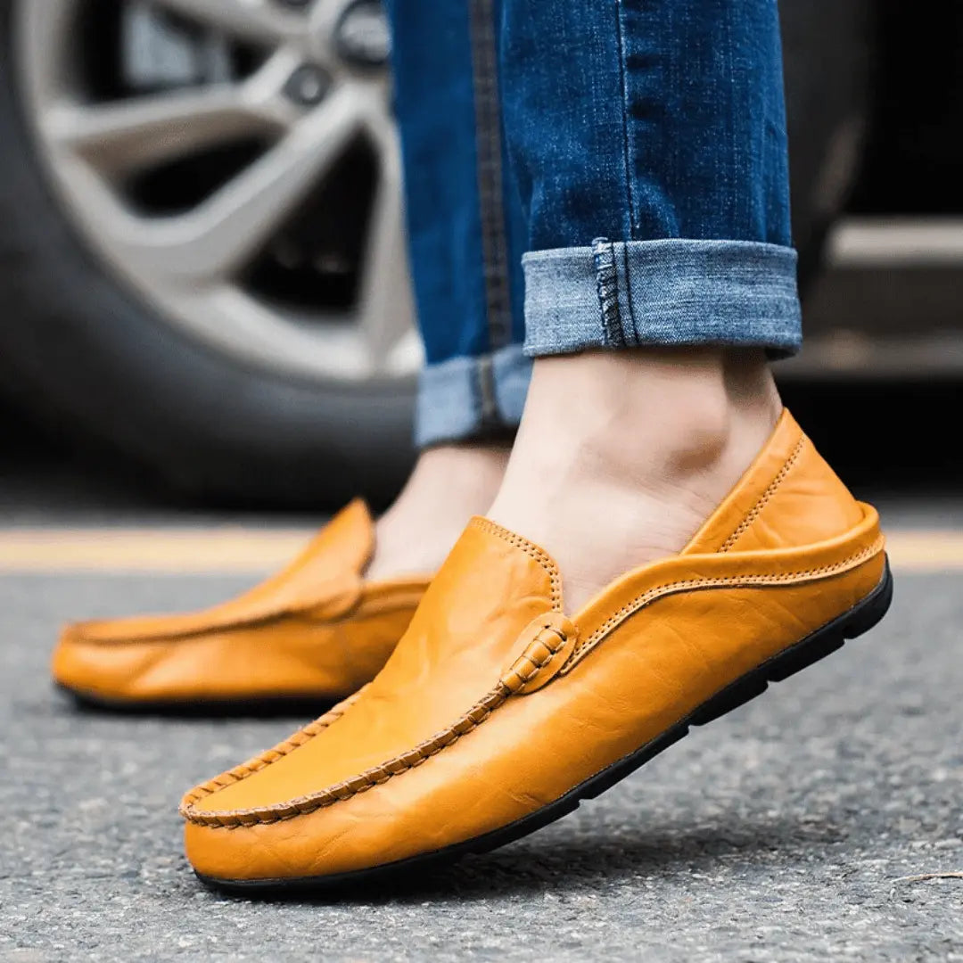 Italian Slip-On Leather Moccasins Cushioned Insole