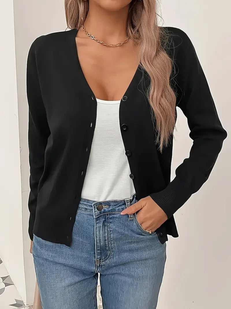 Minimalist V Neck Button Front Cardigan